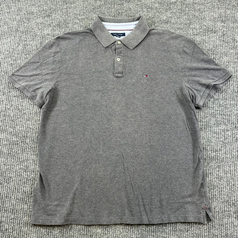 Tommy Hilfiger Mens Polo Shirt Size XL Gray Custom Fit Cotton Short Sleeve